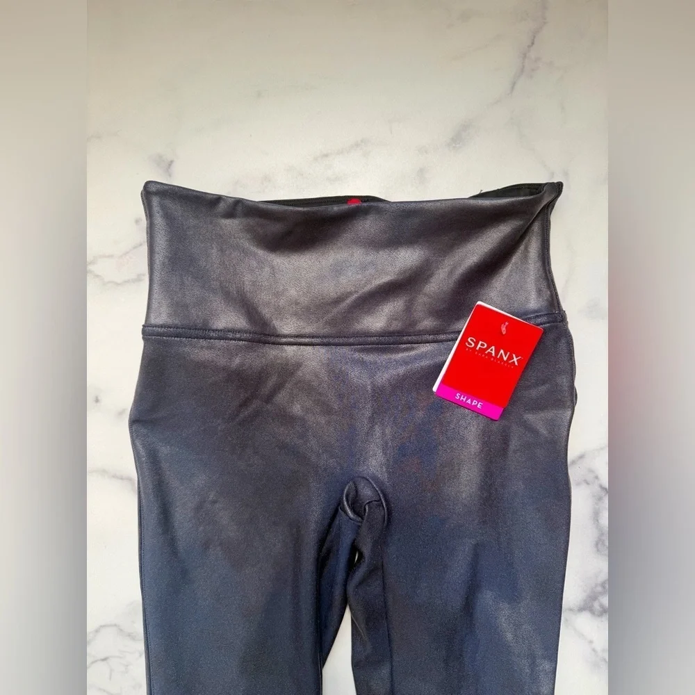 NWT SPANX Faux Leather Leggings – Night Navy – High-Waisted – Small / Petite